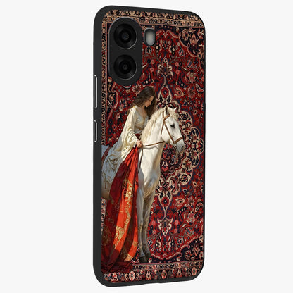 Royal Rider Tapestry Glass Case upright view showcasing detailed rider artwork with classic tapestry theme.