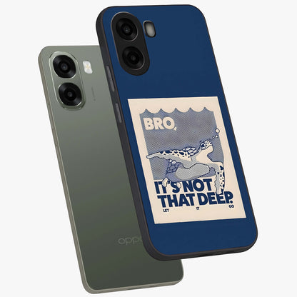 Worry Less Swim Glass Case upright view showcasing cheerful artistic artwork with carefree inspirational theme.