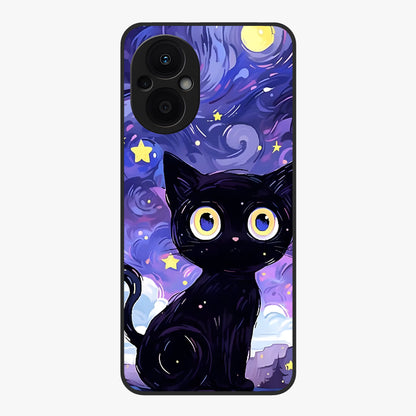 Abstract Cat Art Glass Case showing flat back view with artistic cat illustration and glossy glass finish.