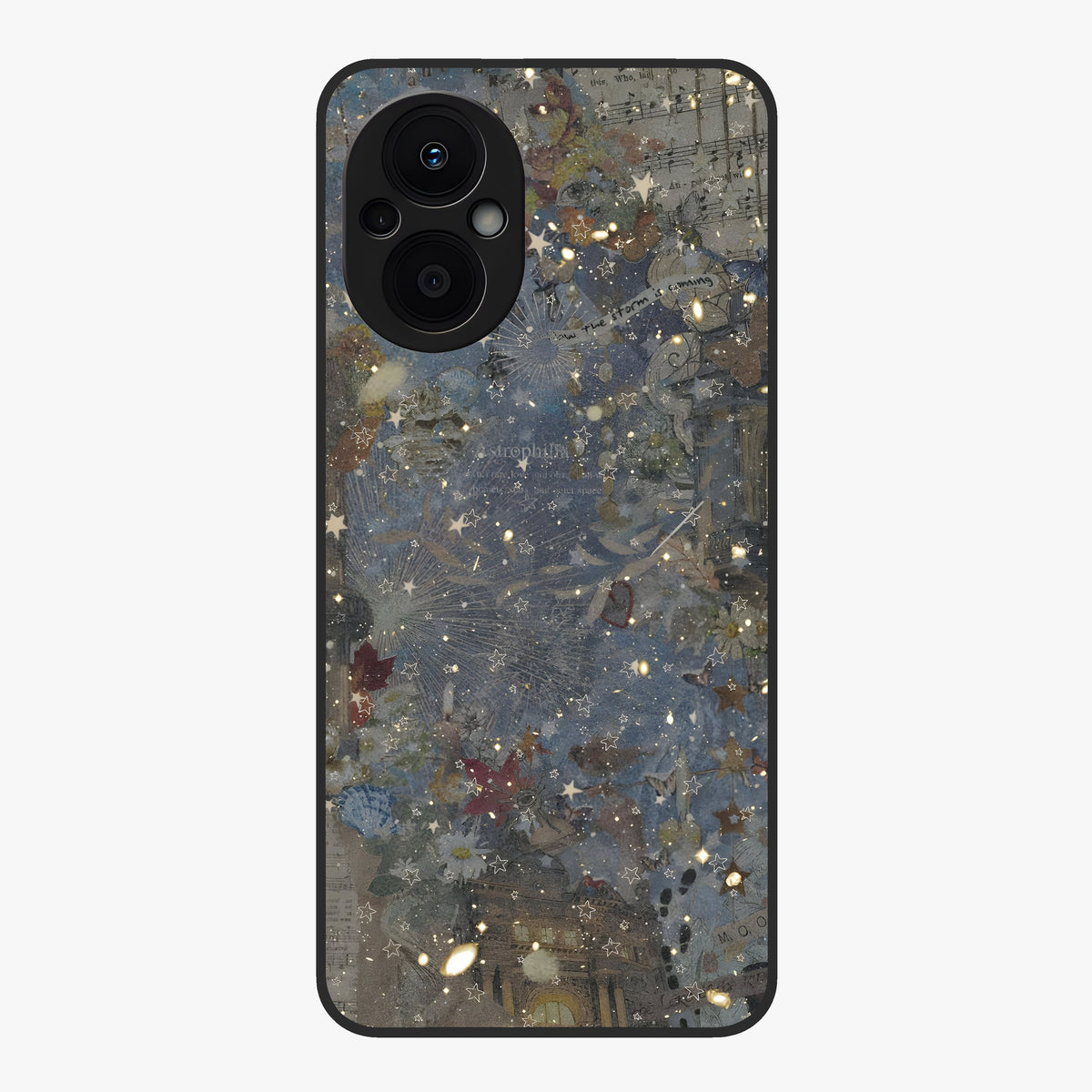 Aesthetic Astrolophia Glass Case showing flat back view with dreamy aesthetic design and glossy glass finish.