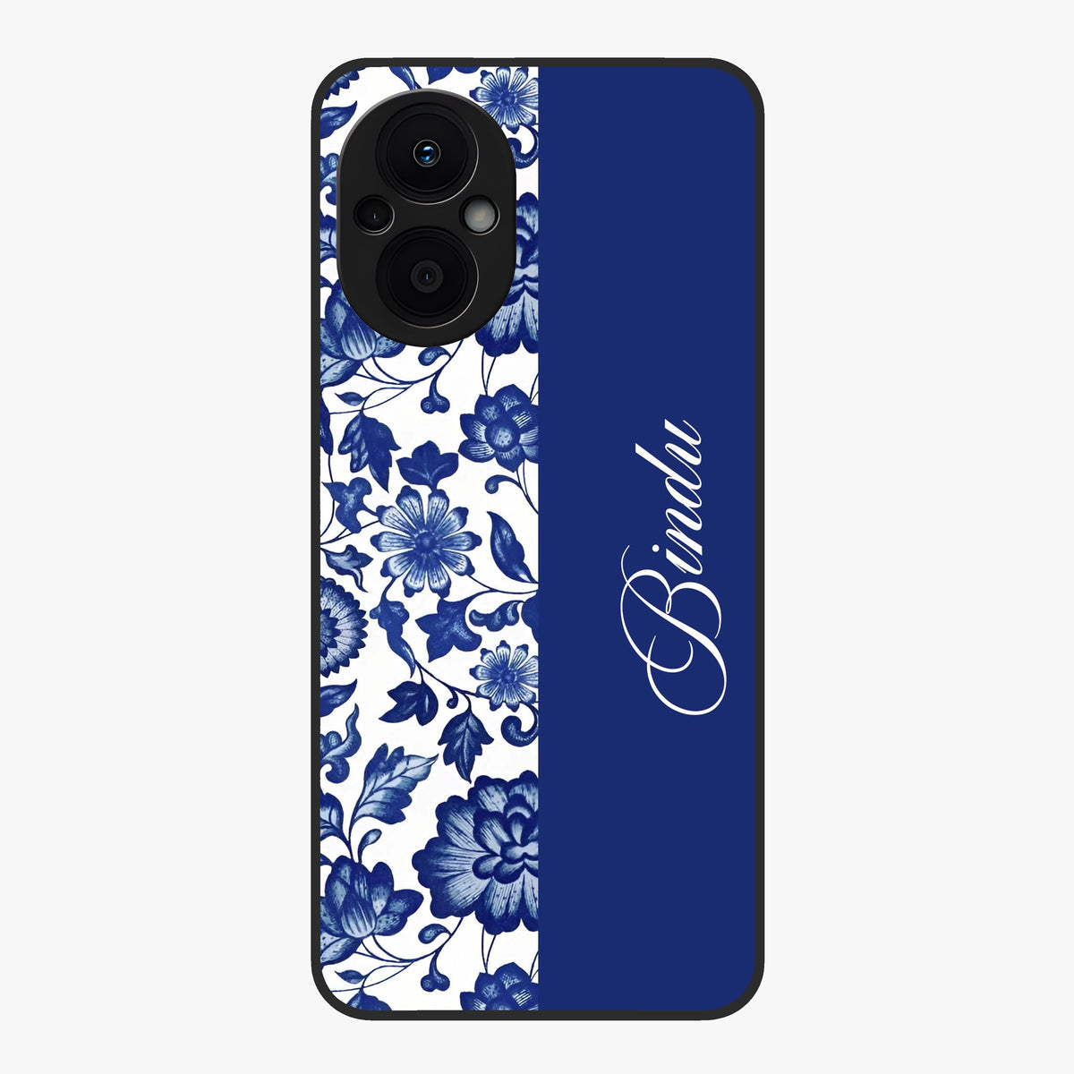 Blue Vintage Floral Pattern Glass Case upright view showcasing timeless floral illustration with vintage inspired style.
