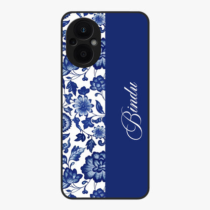 Blue Vintage Floral Pattern Glass Case upright view showcasing timeless floral illustration with vintage inspired style.