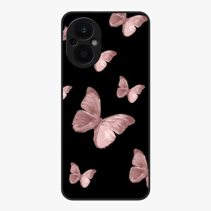 Butterfly Pattern Glass Case showing flat back view with elegant butterfly pattern artwork and glossy glass finish.