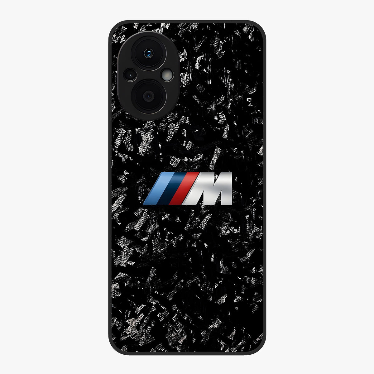 Carbon Speed Mark Glass Case showing flat back view with sporty carbon pattern artwork and glossy glass finish.