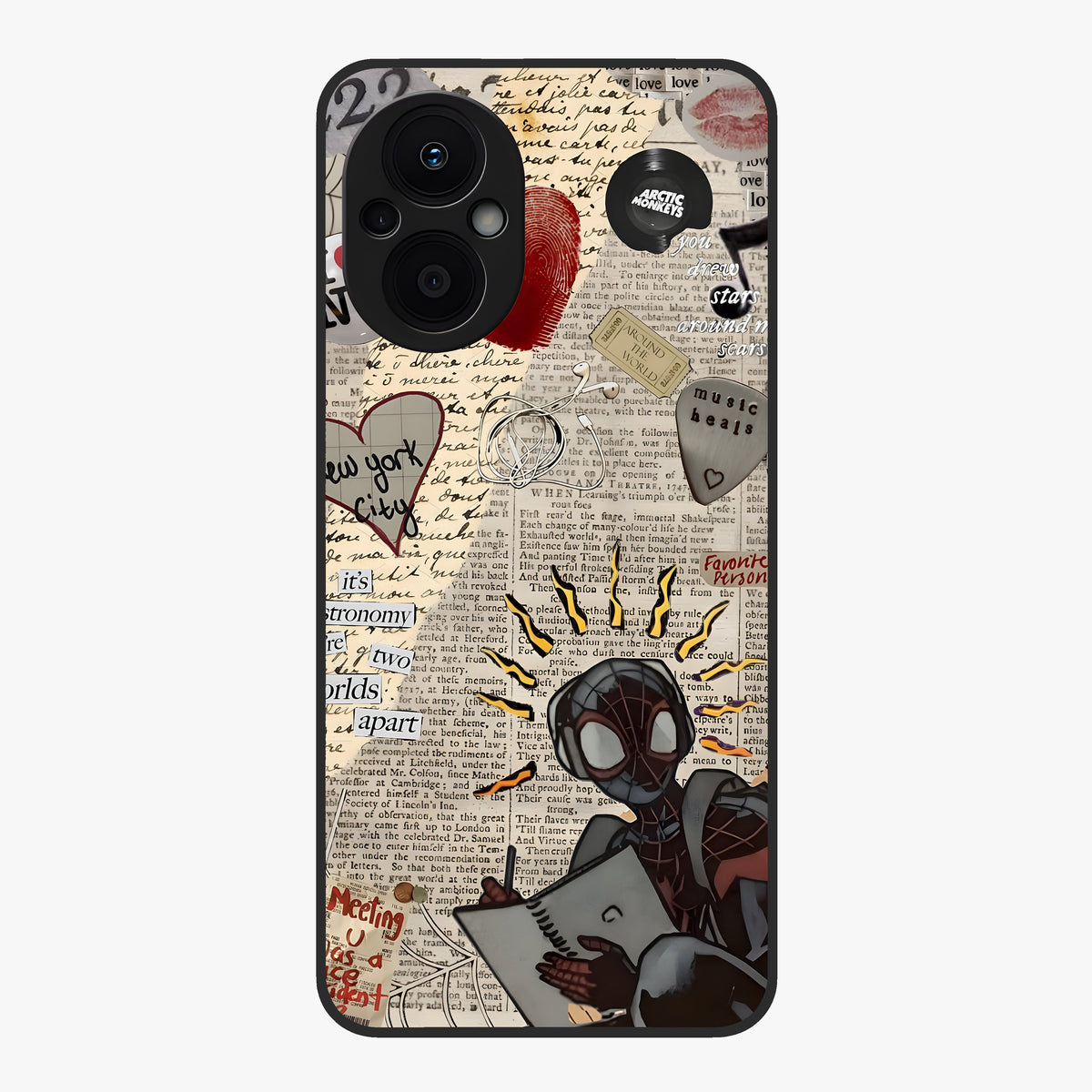 City Dream Sketch Glass Case showing flat back view with artistic city skyline sketch artwork and glossy glass finish.