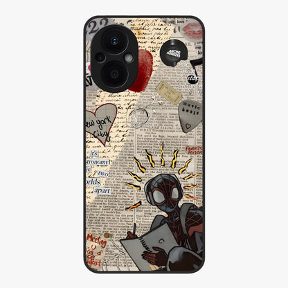 City Dream Sketch Glass Case showing flat back view with artistic city skyline sketch artwork and glossy glass finish.