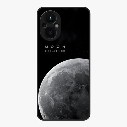 Cosmic Moon Glow Glass Case showing flat back view with glowing moon artwork and glossy glass finish.