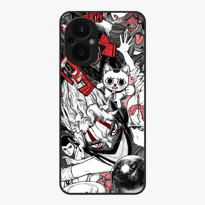 Crimson Chaos Panel Glass Case showing flat back view with bold crimson abstract artwork and glossy glass finish.