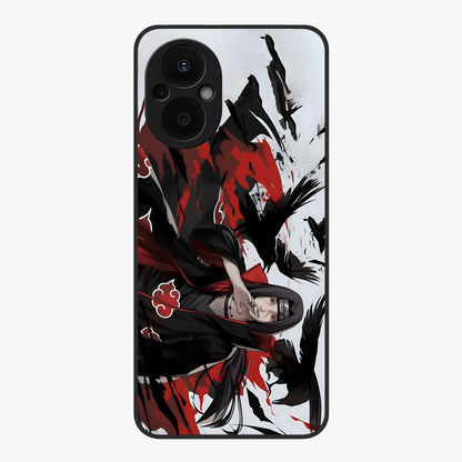 Crimson Crow Illusion Glass Case showing flat back view with artistic crow illusion artwork and glossy glass finish.