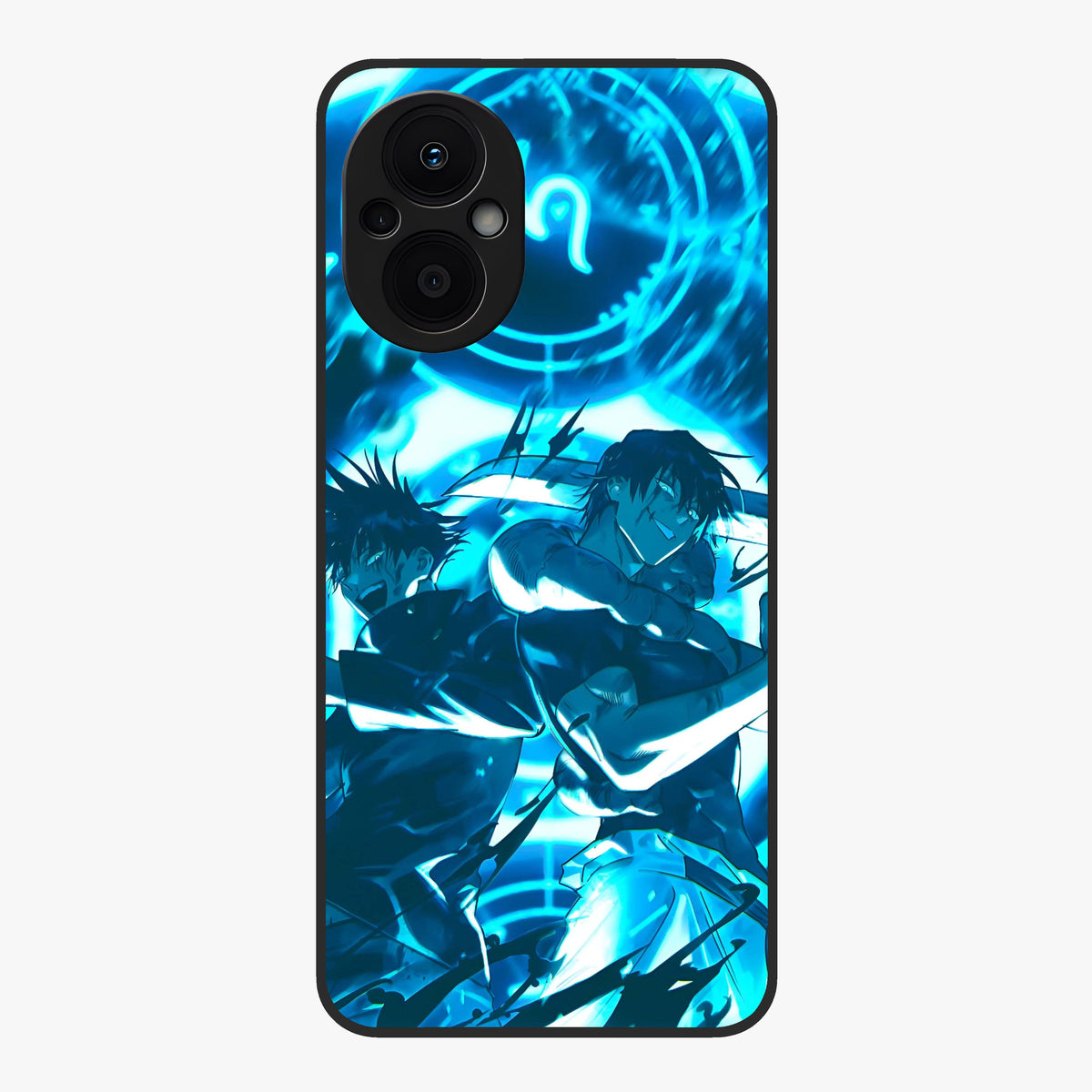Cursed Energy Clash Glass Case showing flat back view with intense cursed energy artwork and glossy glass finish.