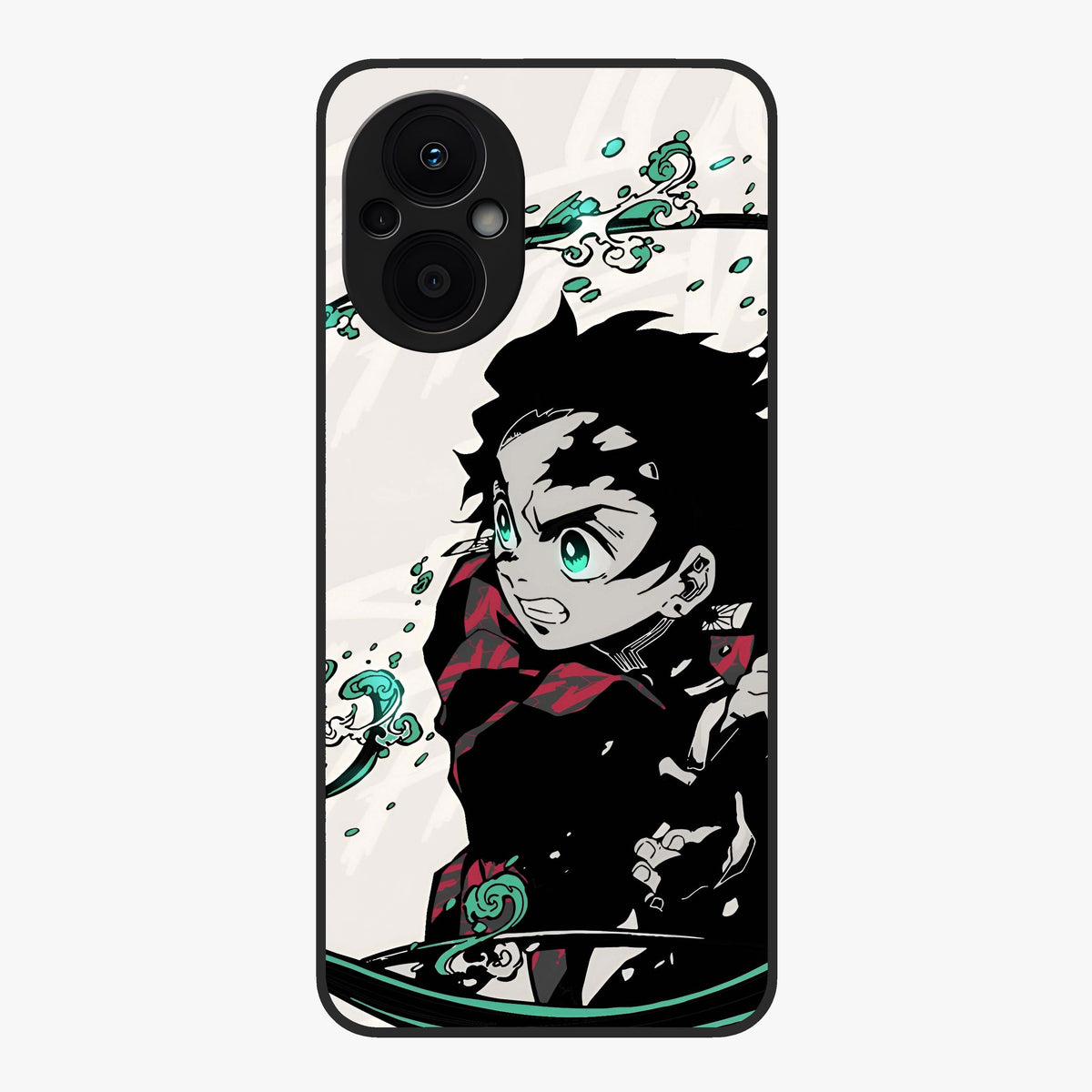 Demon Slayer Glass Case showing flat back view with bold anime inspired artwork and glossy glass finish.