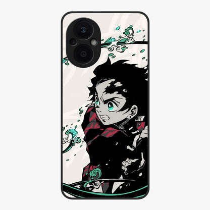 Demon Slayer Glass Case showing flat back view with bold anime inspired artwork and glossy glass finish.