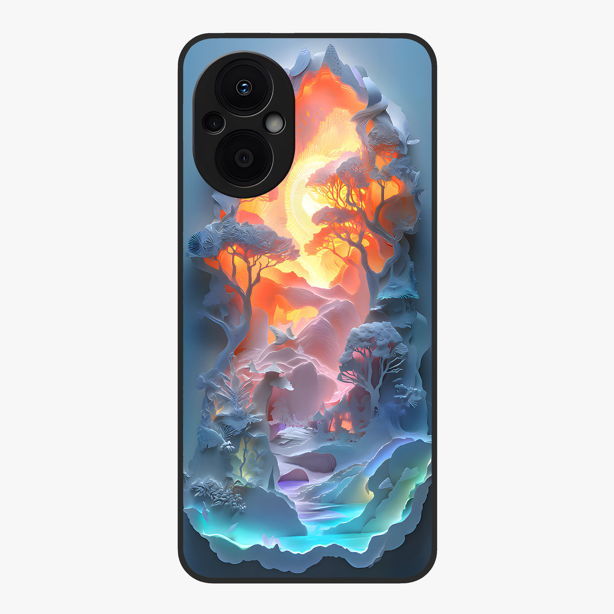 Glow Forest Portal Glass Case showing flat back view with glowing forest portal artwork and glossy glass finish.