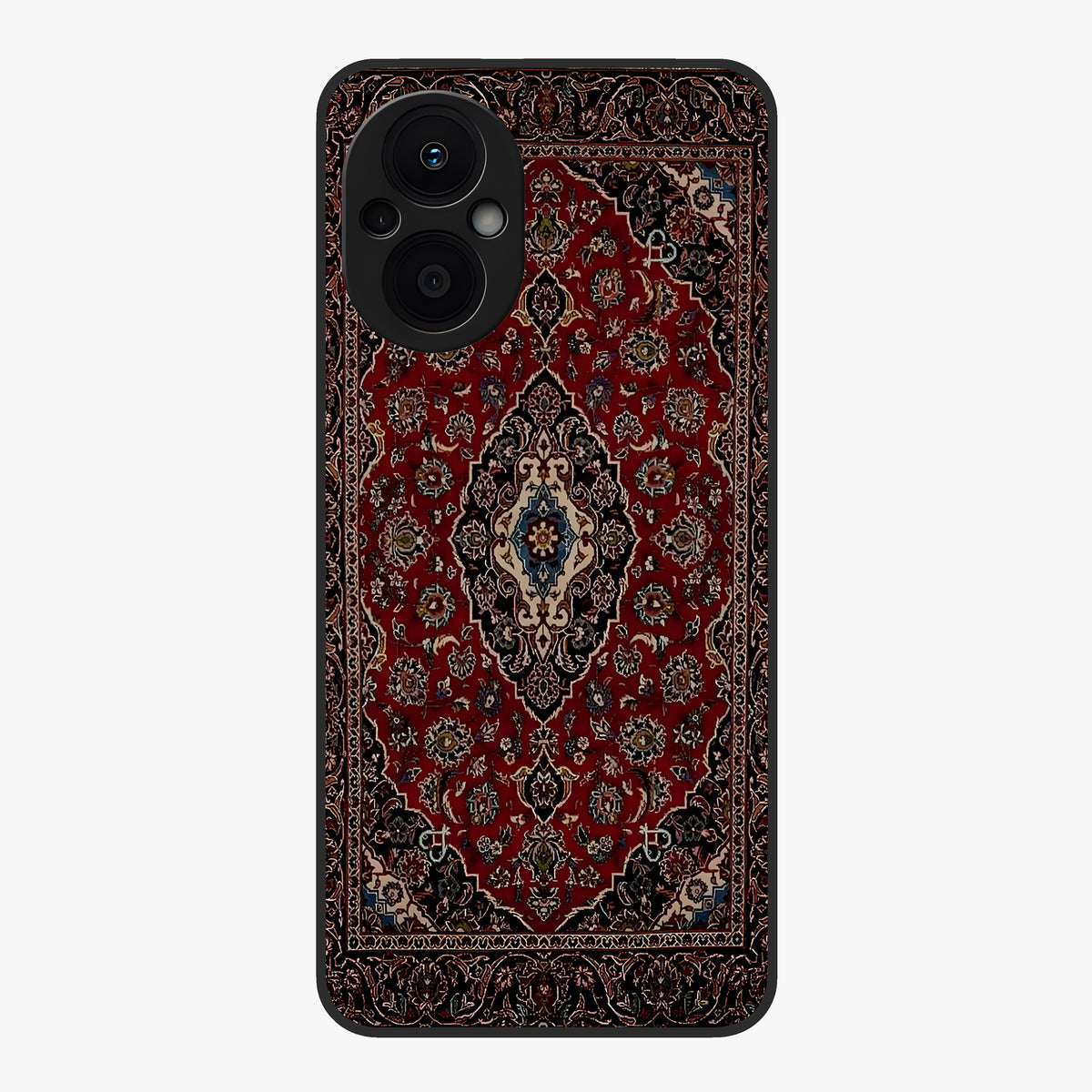 Heritage Carpet Royale Glass Case showing flat back view with ornate Persian carpet inspired pattern and glossy glass finish.
