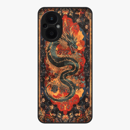 Inferno Dragon Soul Glass Case showing flat back view with fiery dragon artwork and glossy glass finish.