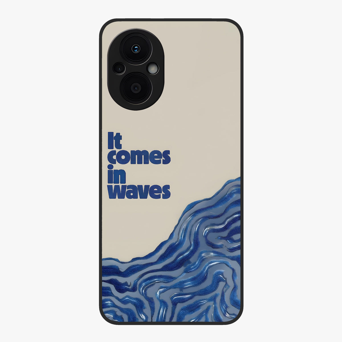 It Comes In Waves Quote Glass Case showing flat back view with inspirational wave themed quote artwork and glossy glass finish.