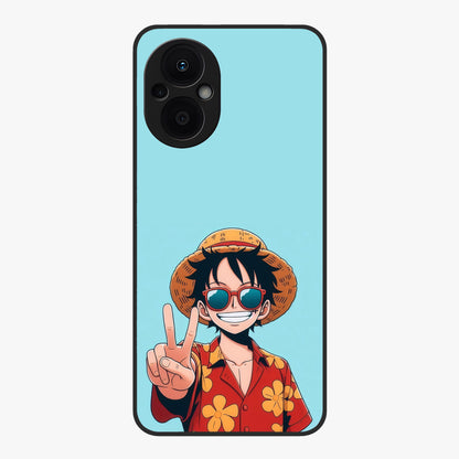 Luffy Summer Anime Vibe Glass Case showing flat back view with vibrant anime character artwork and glossy glass finish.