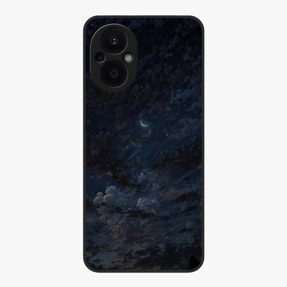 Lunar Veil Silence Glass Case showing flat back view with mystical moon veil artwork and glossy glass finish.