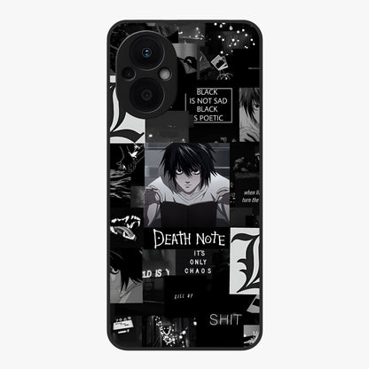 Midnight Chaos Mind Glass Case showing flat back view with abstract dark themed artwork and glossy glass finish.