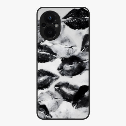 Midnight Kiss Marks Glass Case showing flat back view with lipstick kiss mark artwork and glossy glass finish.