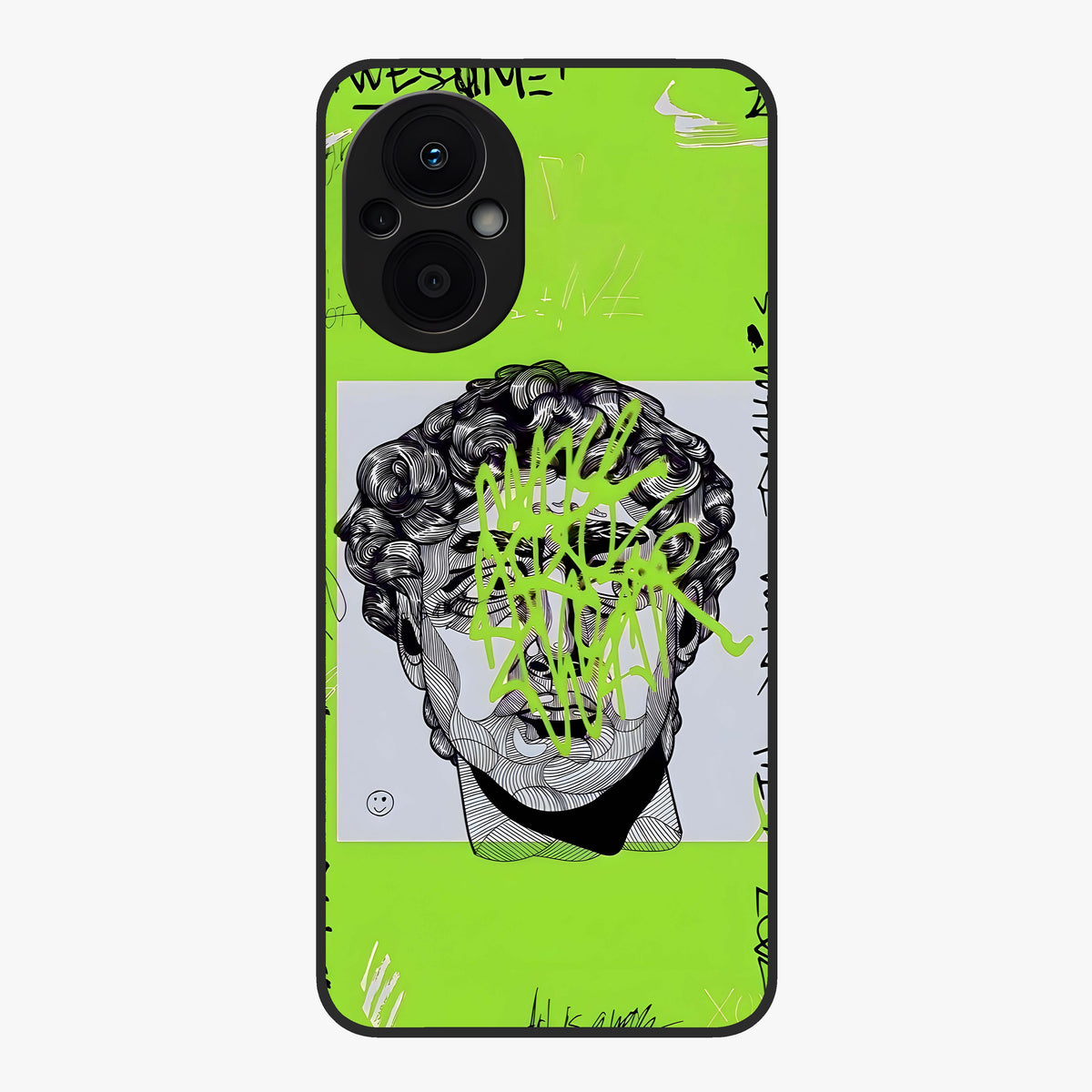 Neo Graffiti Rebellion Glass Case showing flat back view with vibrant graffiti artwork and glossy glass finish.
