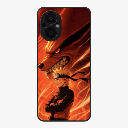 Nine Tails Legacy Glass Case showing flat back view with powerful nine-tailed fox inspired artwork and glossy glass finish.