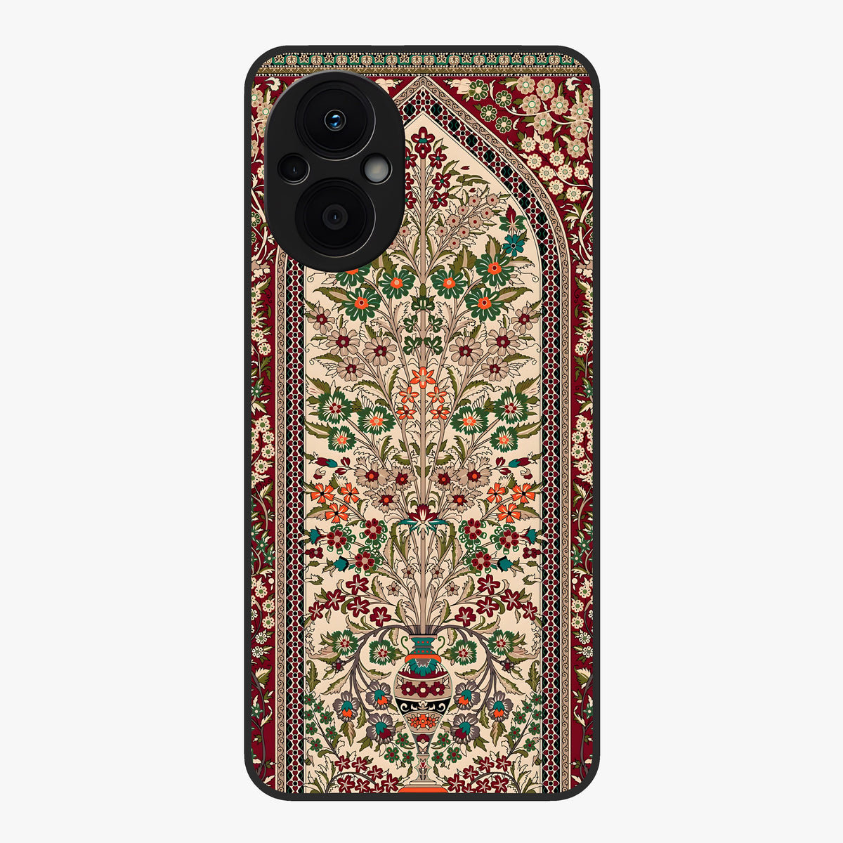 Persian Inspired Glass Case showing flat back view with ornate Persian style pattern artwork and glossy glass finish.
