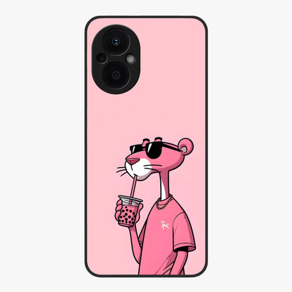 Pink Panther Glass Case showing flat back view with iconic pink panther artwork and glossy glass finish.