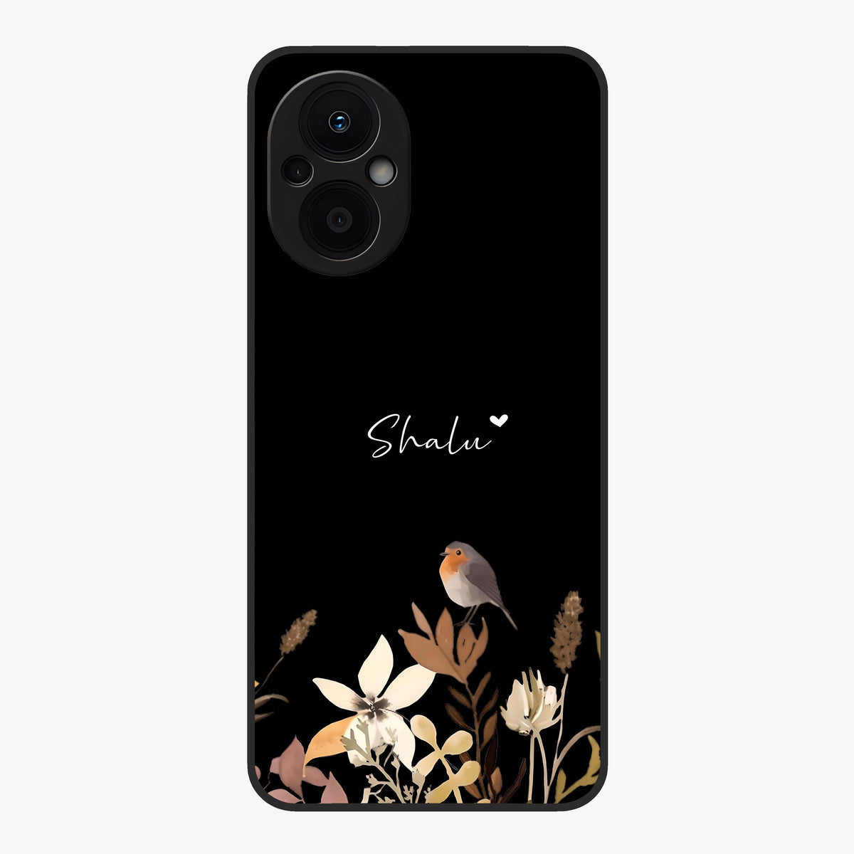 Quiet Garden Tune Custom Name Glass Case showing flat back view with peaceful garden artwork and personalized name design.