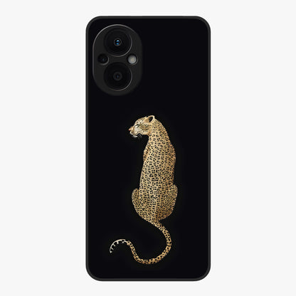 Regal Leopard Glass Case showing flat back view with bold leopard artwork and glossy glass finish.
