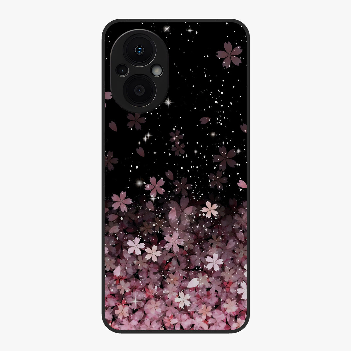 Small Starry Flowers Glass Case showing flat back view with delicate starry floral artwork and glossy glass finish.