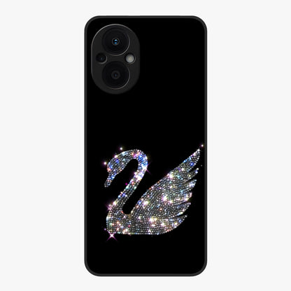Starlit Swan Grace Glass Case showing flat back view with graceful swan artwork under starry sky and glossy glass finish.