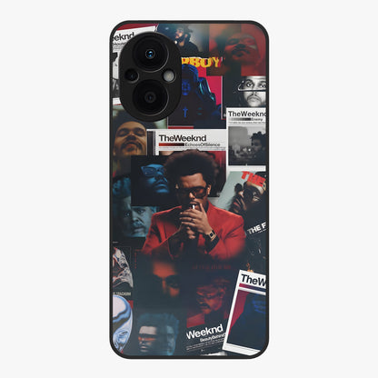 The Weeknd Glass Case showing flat back view with music inspired artistic portrait artwork and glossy glass finish.