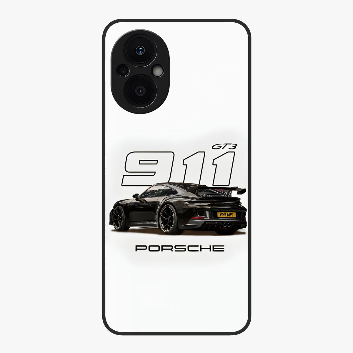 Turbo Legacy Icon Glass Case showing flat back view with iconic sports car inspired artwork and glossy glass finish.