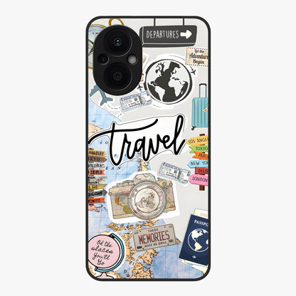 Wanderlust Journal Glass Case showing flat back view with travel inspired artwork and glossy glass finish.
