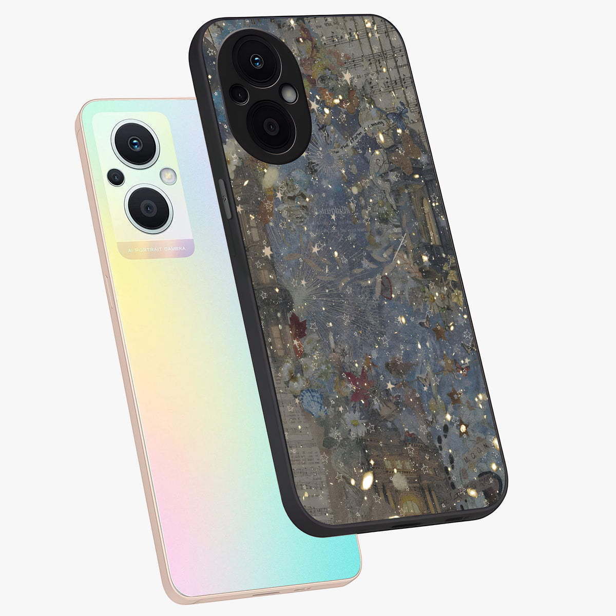 Aesthetic Astrolophia Glass Case displayed in angled mockup highlighting artistic aesthetic elements and smooth glass surface.