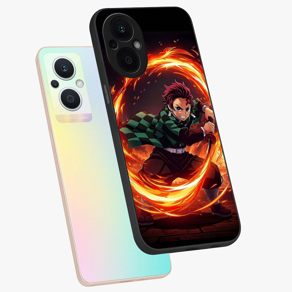 Blazing Sword Resolve Glass Case displayed in angled mockup highlighting powerful sword illustration and bold fantasy theme.