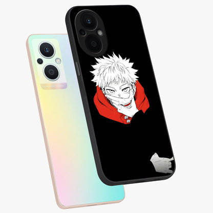 Crimson Chaos Smile Glass Case displayed in angled mockup highlighting edgy crimson smile design with graphic aesthetic.
