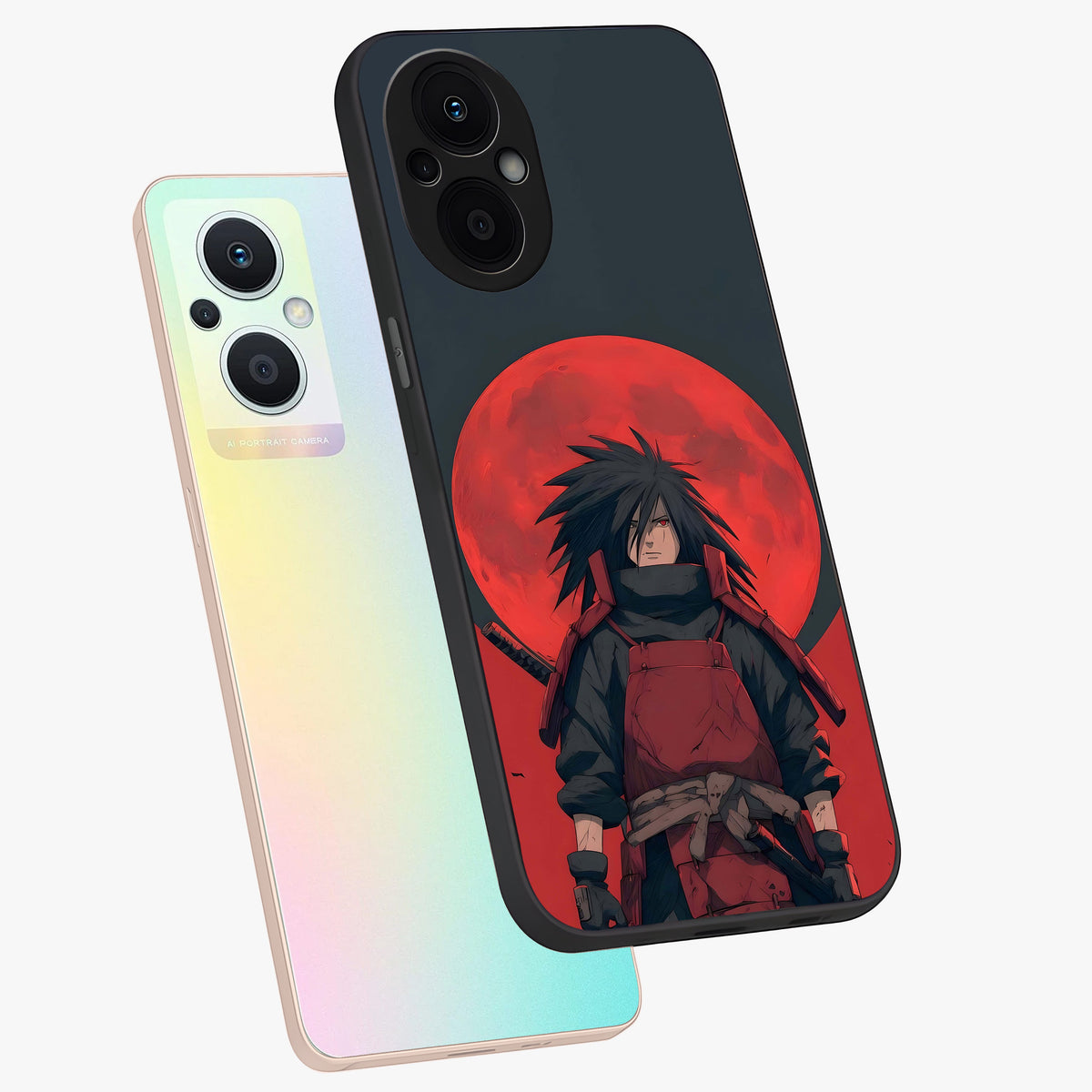 Crimson Moon Warlord Glass Case displayed in angled mockup highlighting dramatic crimson moon design with fantasy aesthetic.