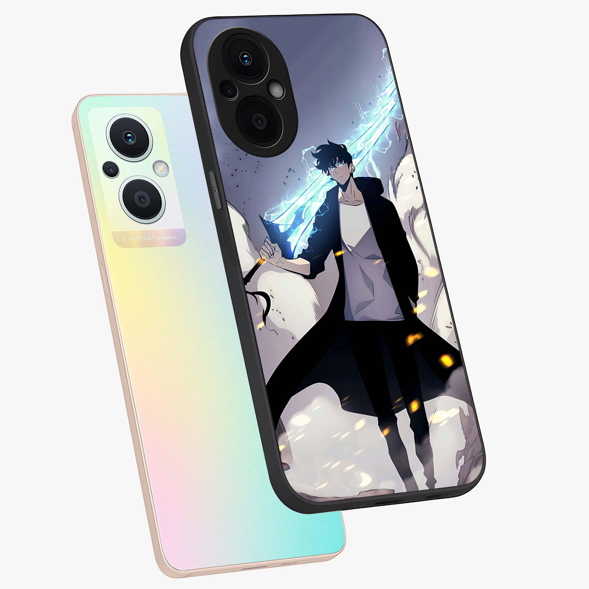 Dark Lightning Anime Warrior Glass Case displayed in angled mockup highlighting powerful lightning themed anime illustration.