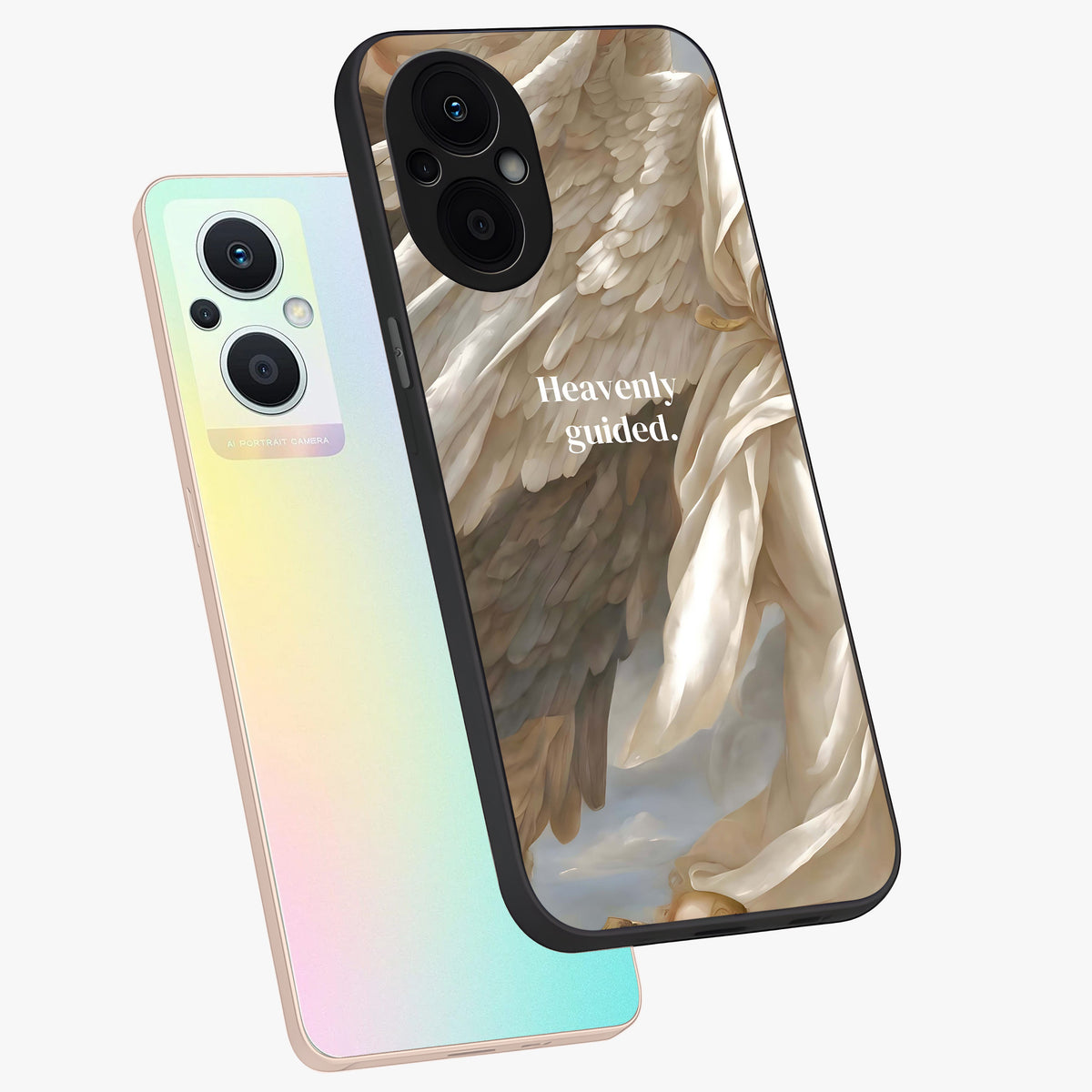 Divine Winged Grace Glass Case displayed in angled mockup highlighting graceful wing design with divine aesthetic style.