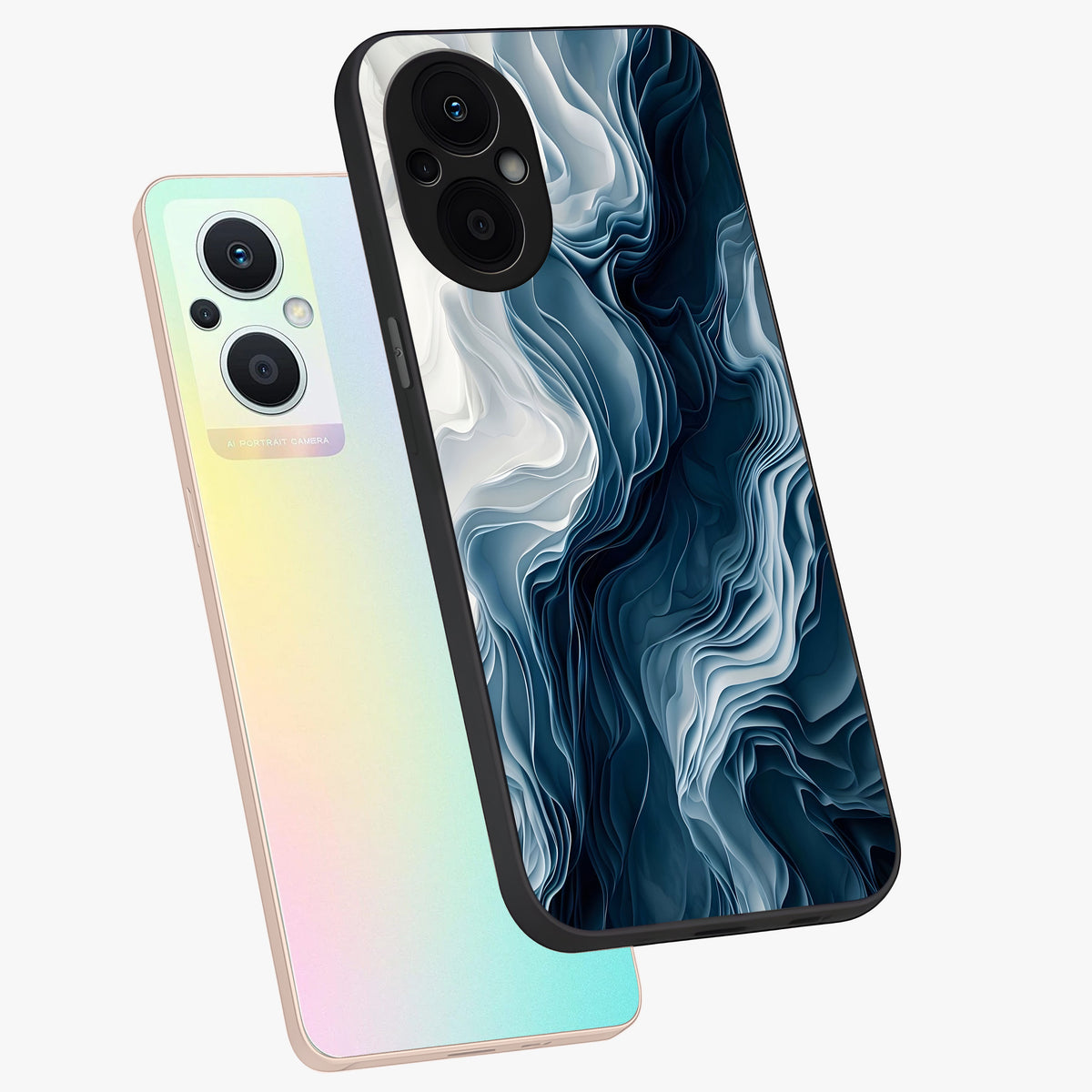 Ethereal Paper Marble Glass Case displayed in angled mockup highlighting elegant marble pattern with modern aesthetic style.