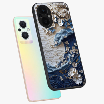 Floral Wave Origami Glass Case displayed in angled mockup highlighting geometric origami flower design with modern aesthetic style.