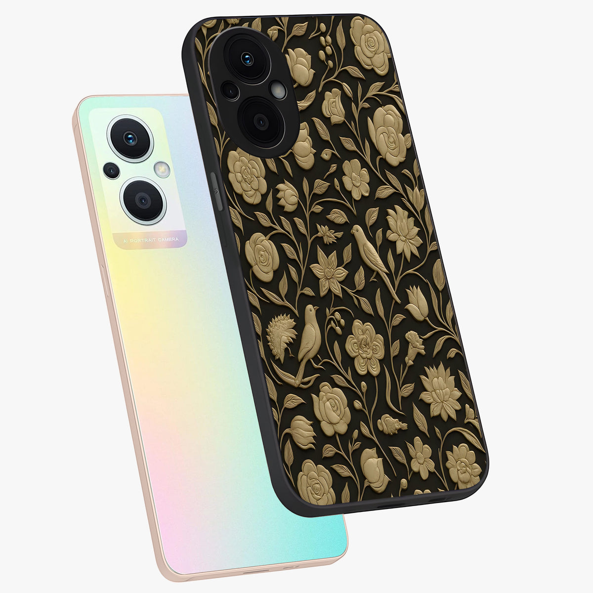 Golden Evil Eye Mandala Glass Case displayed in angled mockup highlighting protective evil eye symbol with golden mandala design.