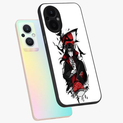 Itachi Limited Edition Naruto Anime Glass Case displayed in angled mockup highlighting dramatic anime illustration with bold action aesthetic.