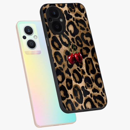 Leopard Wild Cherry Glass Case displayed in angled mockup highlighting bold animal print design with playful cherry aesthetic.