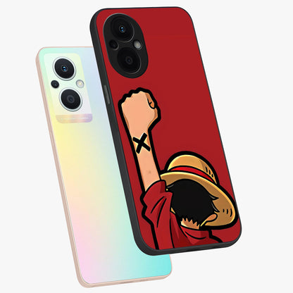 Luffy X Spirit Glass Case displayed in angled mockup highlighting powerful anime design with energetic action aesthetic.