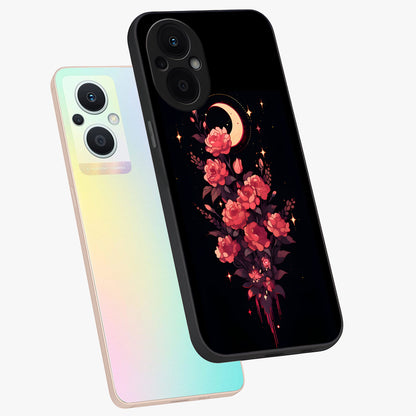 Moonlit Floral Elegance Glass Case displayed in angled mockup highlighting graceful flower design with soft moonlight aesthetic.