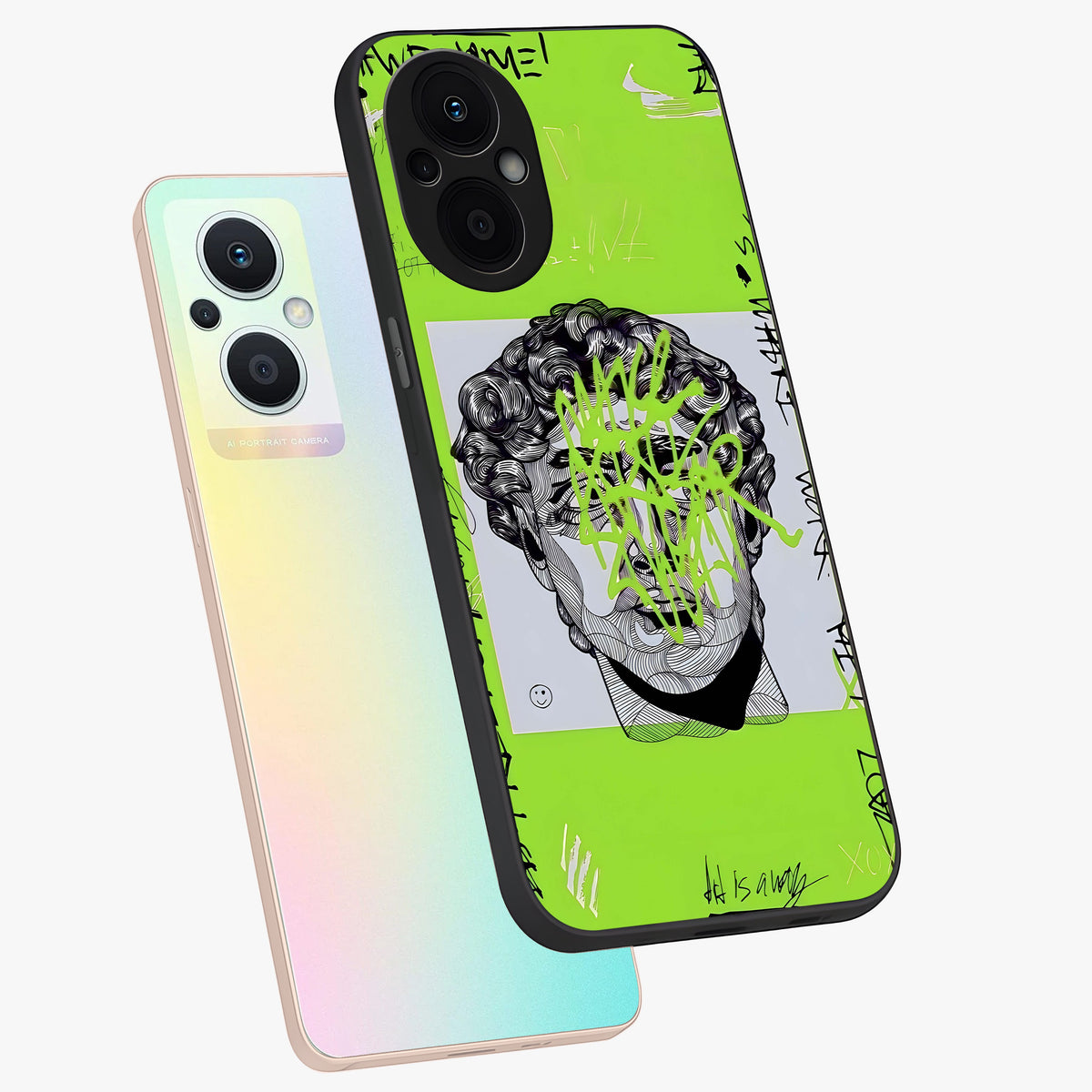 Neo Graffiti Rebellion Glass Case displayed in angled mockup highlighting urban street art design with rebellious aesthetic.