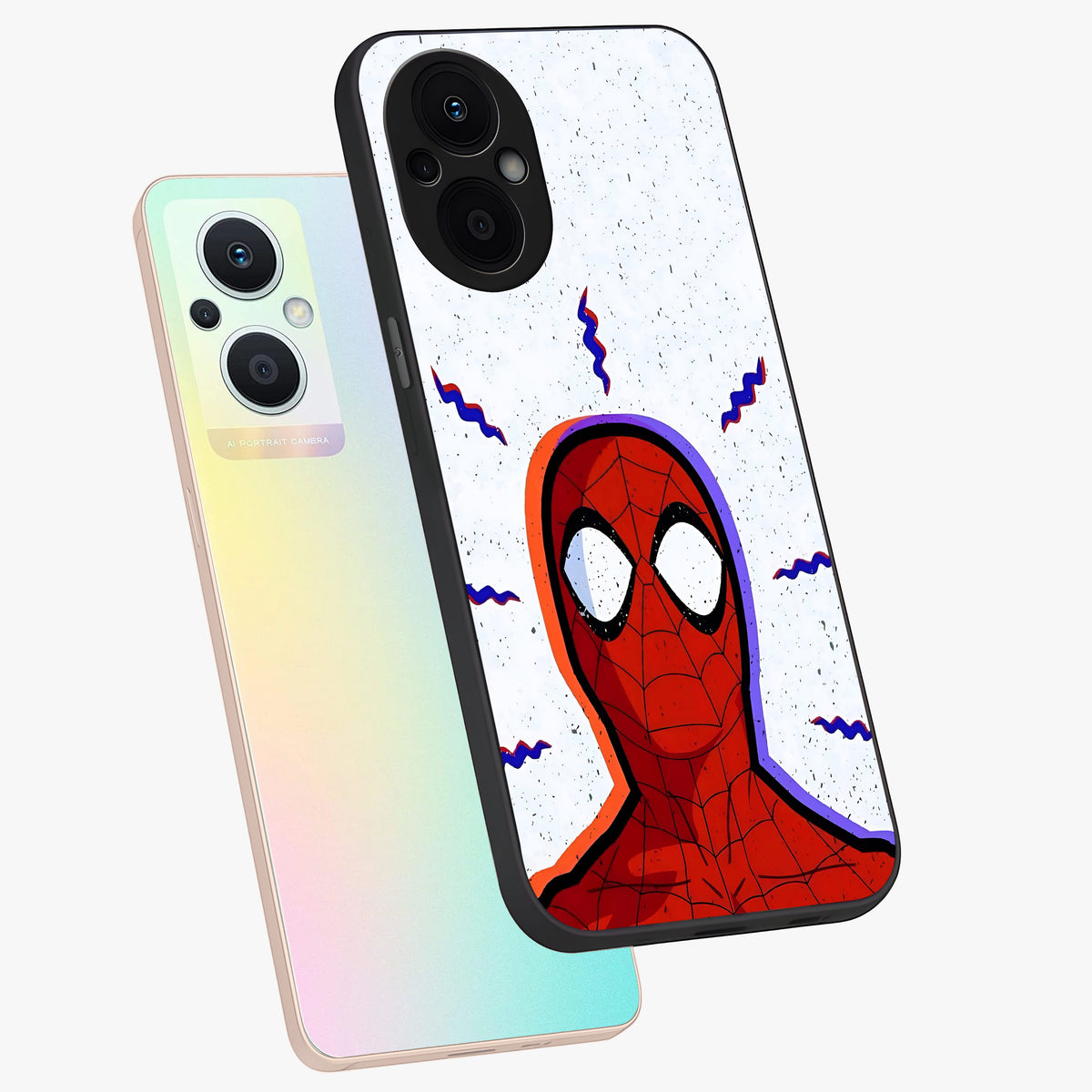 Omg Spiderman Glass Case displayed in angled mockup highlighting dynamic hero illustration with action comic aesthetic.